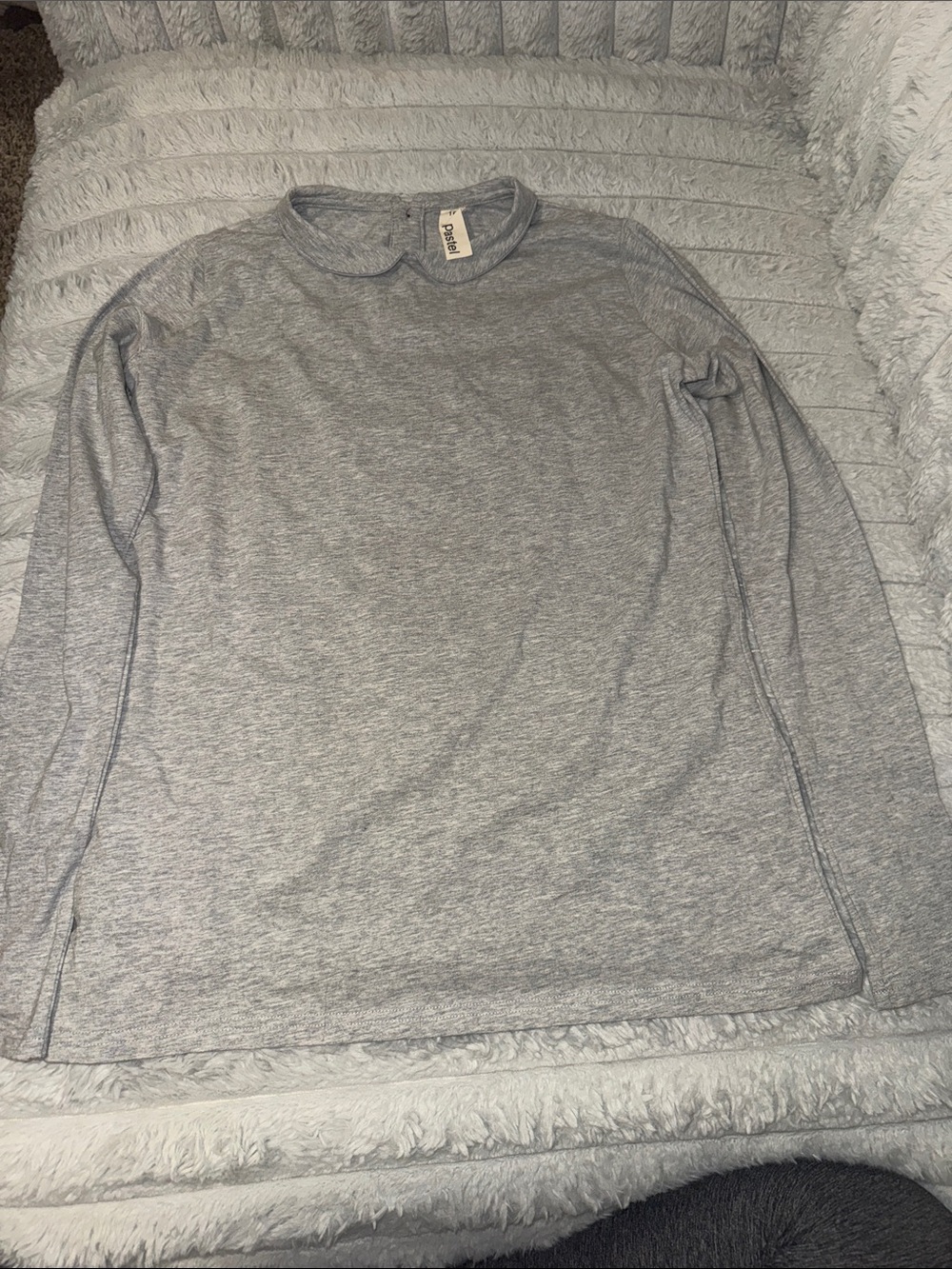 Pastels Heather Gray Long Sleeve Peter Pan Collar Top
